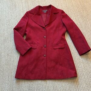 Josephine Chaus Red Silk Blend Vintage Textured Jacquard Coat Size 12